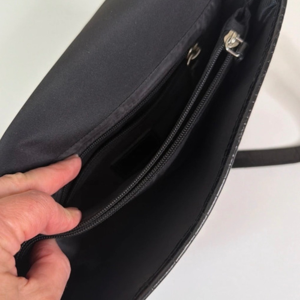 Lauren Ralph Lauren Black Nylon Croc Trim Crossbody Flap Bag Silver Logo Plaque - Picture 12 of 15